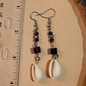 Beaded Dangle Shell Earrings
